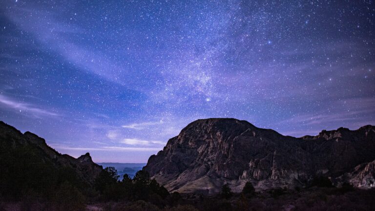 Beautiful night sky behind a mountain: something you might see while Texas boondocking