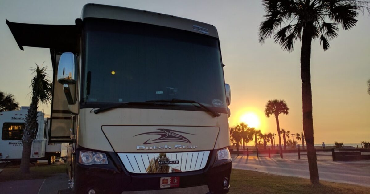 RV at beach at sunset