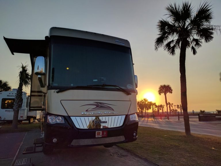 RV at beach at sunset