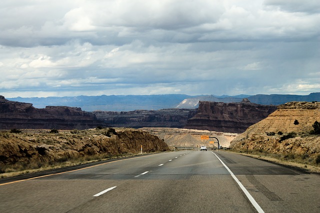 a lonely road through the desert