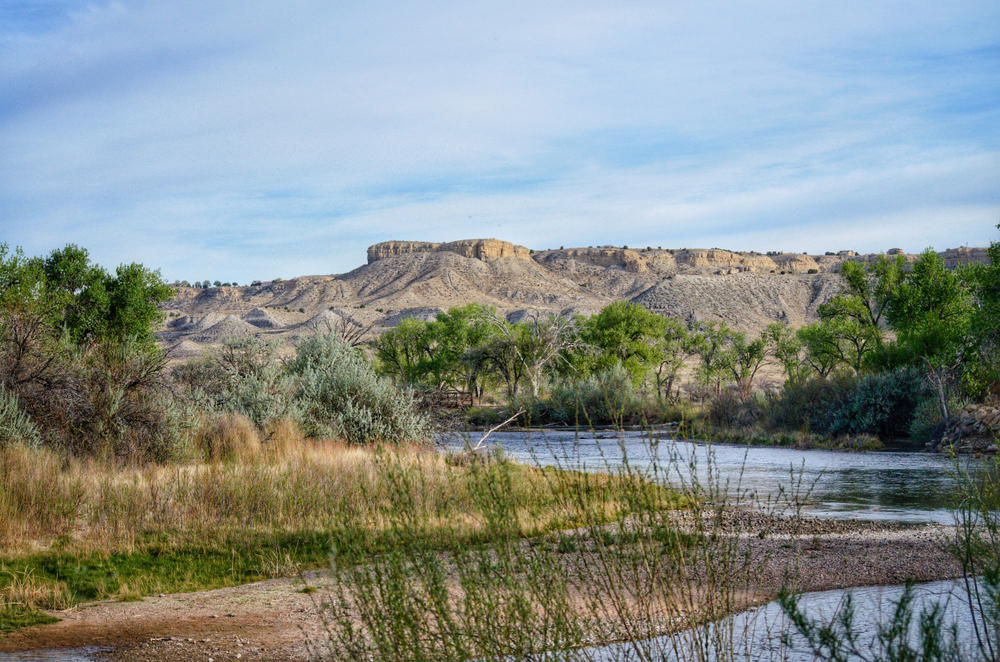 Liberty Point Seen From Lake Pueblo State Park Colorado. The Arkansas River flows in the foreground.