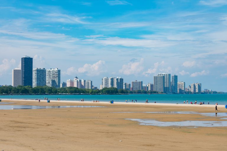 Montrose Beach in Uptown Chicago during the Summer with the Edgewater Skyline