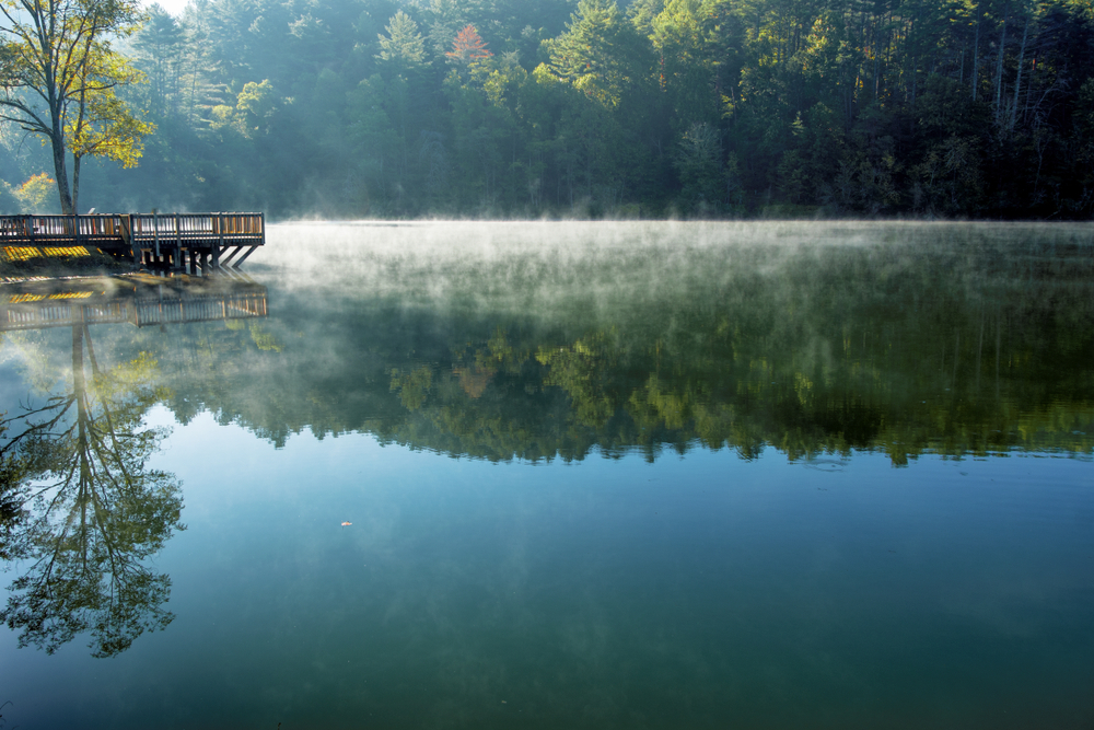 Steam rising off a beautiful Georgia lake