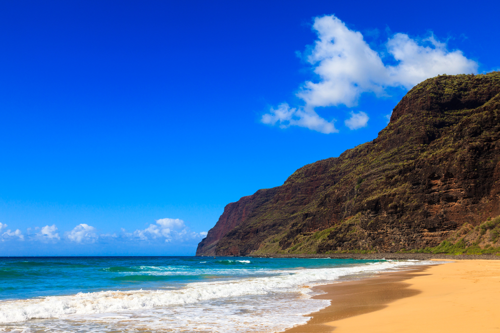 Beginning of the Napali Coast at Polihale State Park in Kauai, Hawaii Islands.