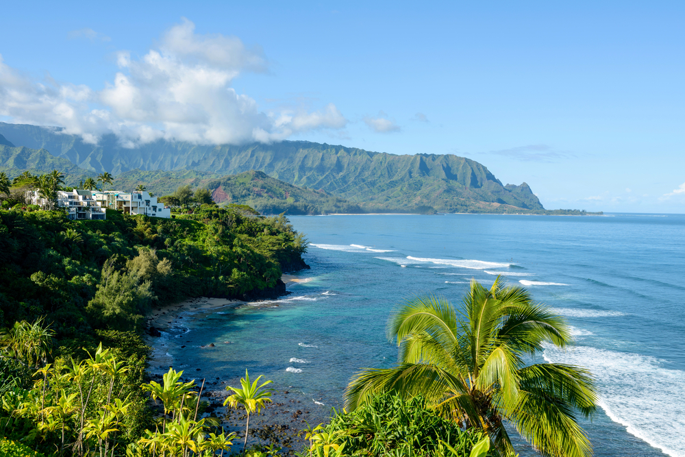 Hanalei Bay - Overlook of Hanalei Bay at the north shore of Kauai, Hawaii, USA.