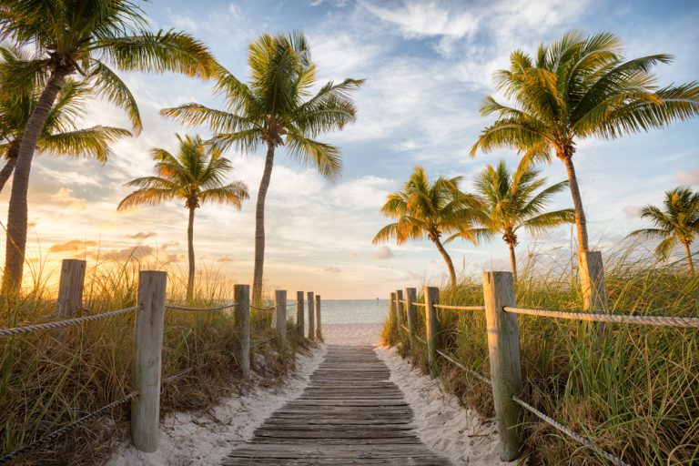 Footbridge to the Smathers beach on sunrise - Key West, Florida