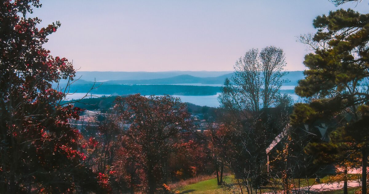Table Rock Lake glistens on an autumn morning.