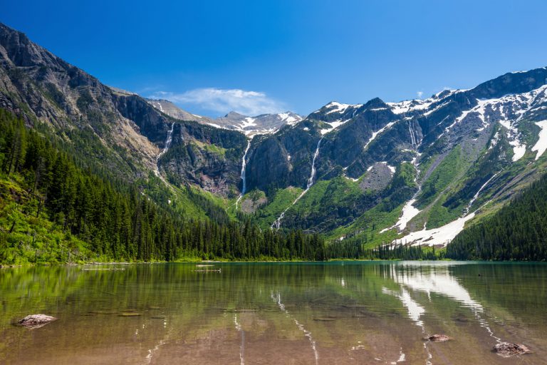 Scenic mountain views, Avalanche Lake, Glacier National Park Montana USA