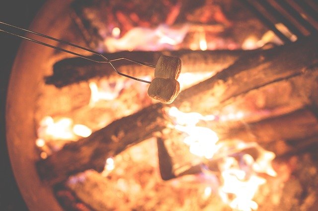 marshmallows roasting over a campfire