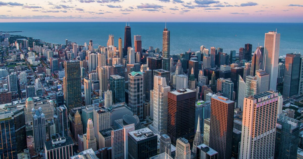 View of Chicago from above. Chicago is an excellent place for urban camping in Illinois.