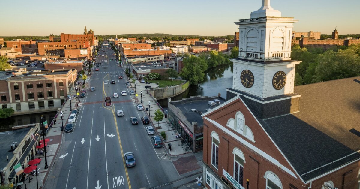 City street in New Hampshire; one view you may get while New Hampshire urban camping
