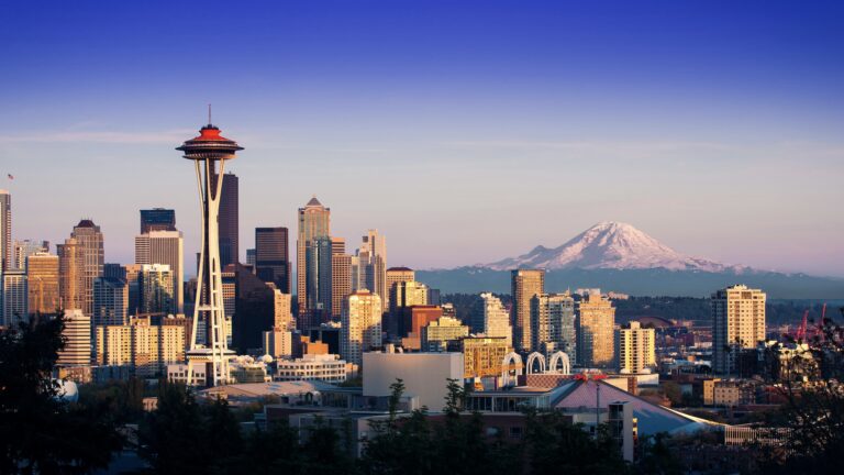 A view of the Seattle skyline, one of the best views while Washington urban camping