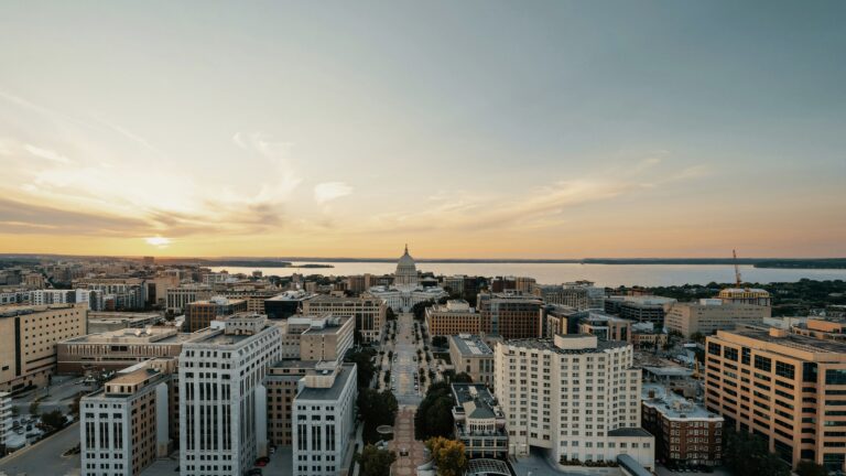 A bird’s eye view of Madison, one of the best cities for Wisconsin urban camping