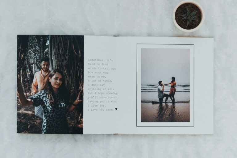 a photo album with writing and a white background