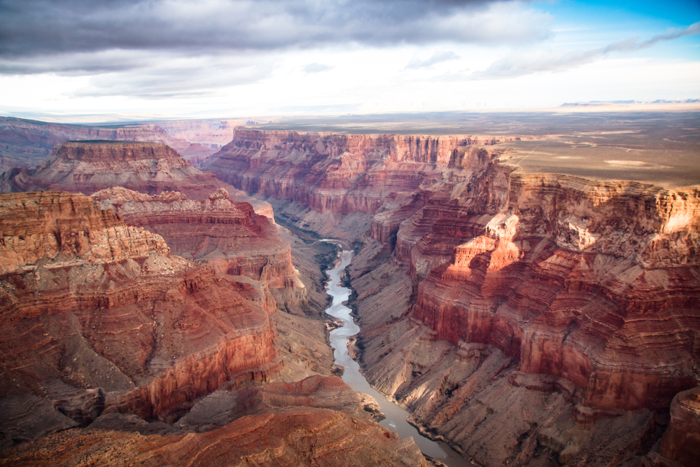 View over the south and north rim part in grand canyon from the helicopter, USA