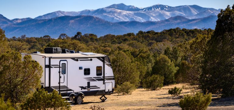 Travel Trailer with mountain view