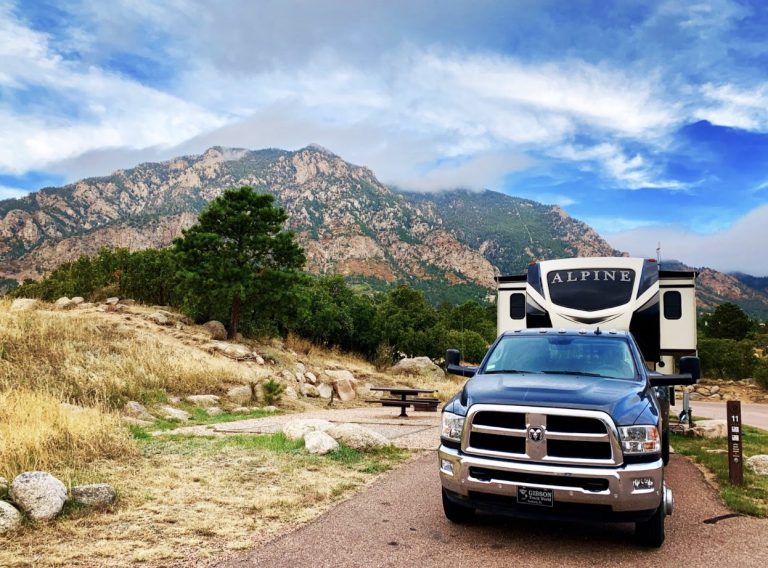 trailer camped near mountians