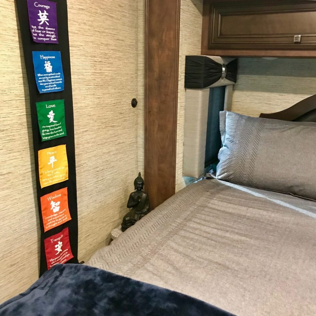 colorful interior of a fifth wheel rv