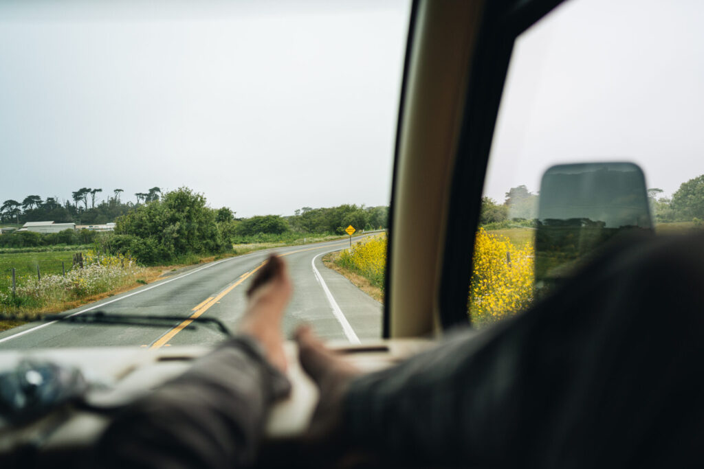 looking out the back window of an RV