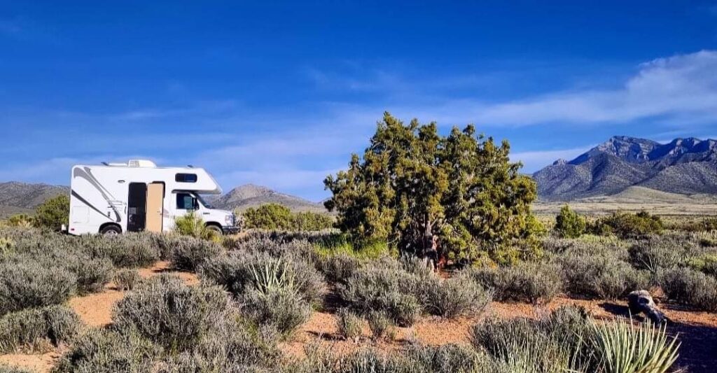 Class c rv parked at Lovell Canyon