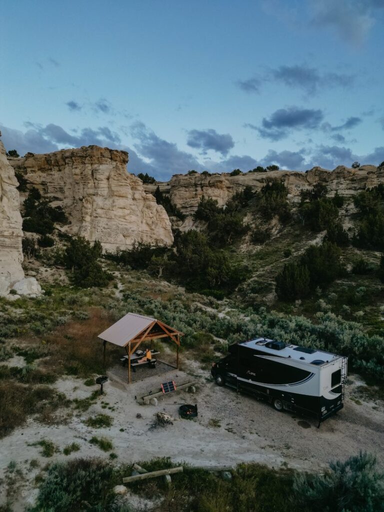 RV parked at BLM Campground in Castle Gardens 