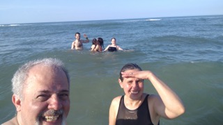 family in the ocean