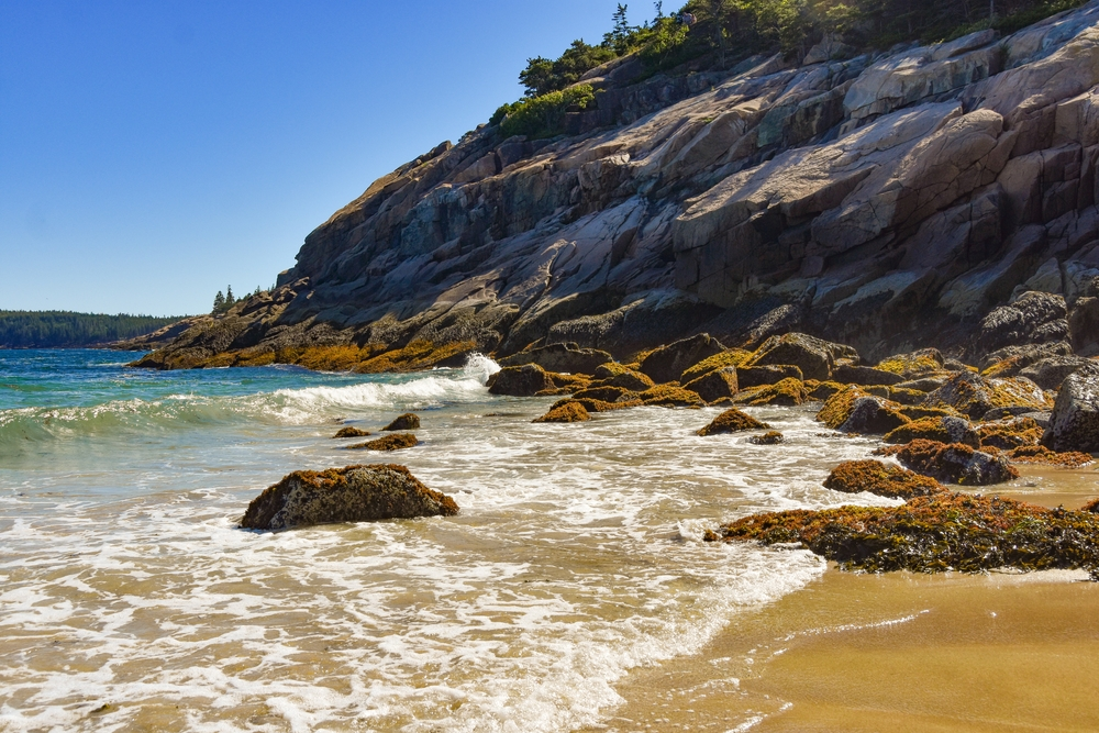 ocean waves and rocks at acadia national park