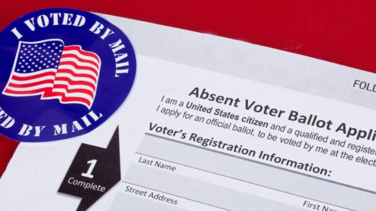 an I voted sticker on an absent voter form
