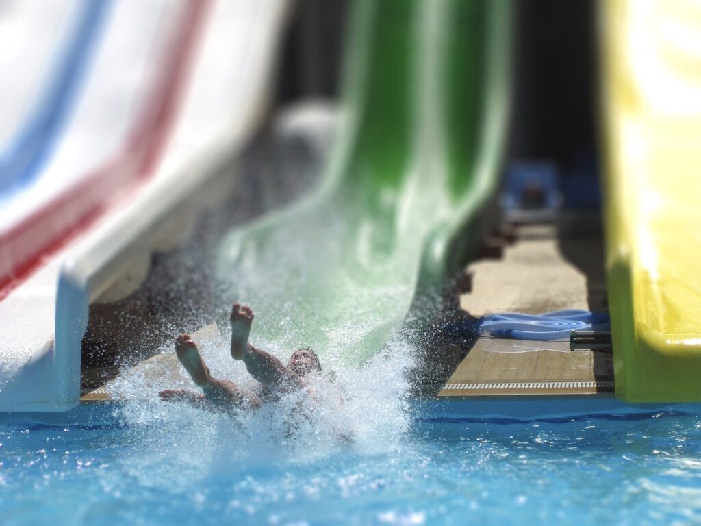 Man on water slide