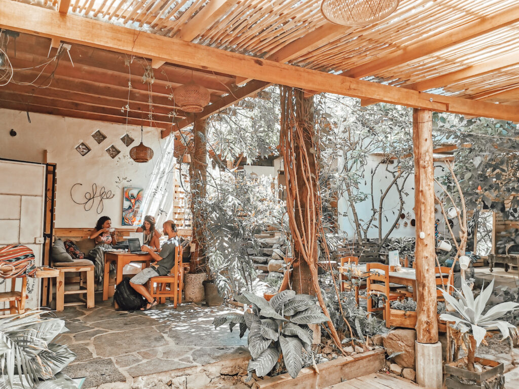 Open air cafe with patrons at the tables