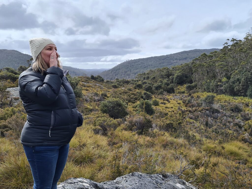 Woman shouting outdoors