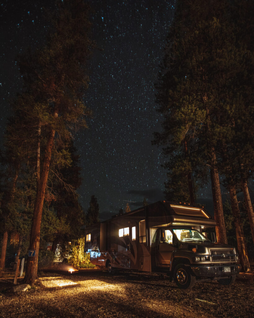 RV under dark sky