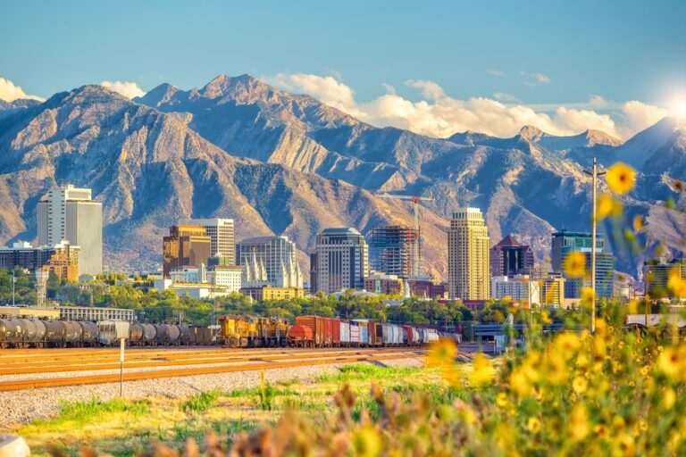 downtown Salt Lake City with the Wasatch Mountains behind