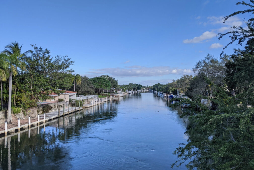 a canal along the Commodore Trail via Myres Bayside Park