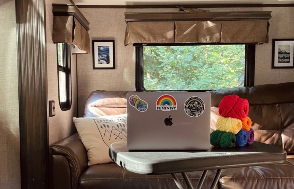 interior of RV decorated for Pride 