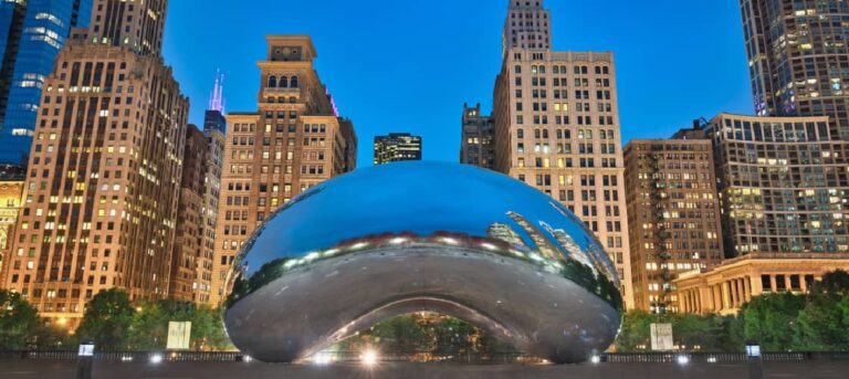 The Chicago Bean is a landmark many people visit when RV camping in Illinois