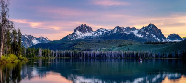 An Idaho mountain above Redfish lake makes a beautiful view when RV camping in Idaho