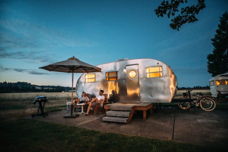 Cute trailer delivered to campsite and set up