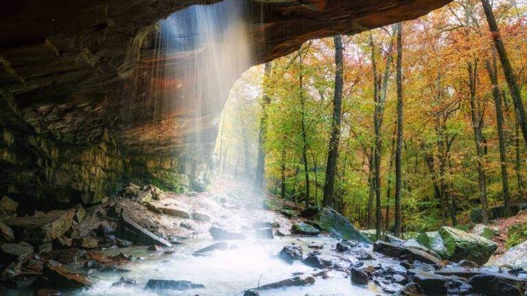 Glory Hole Falls, AR - waterfall in a cave