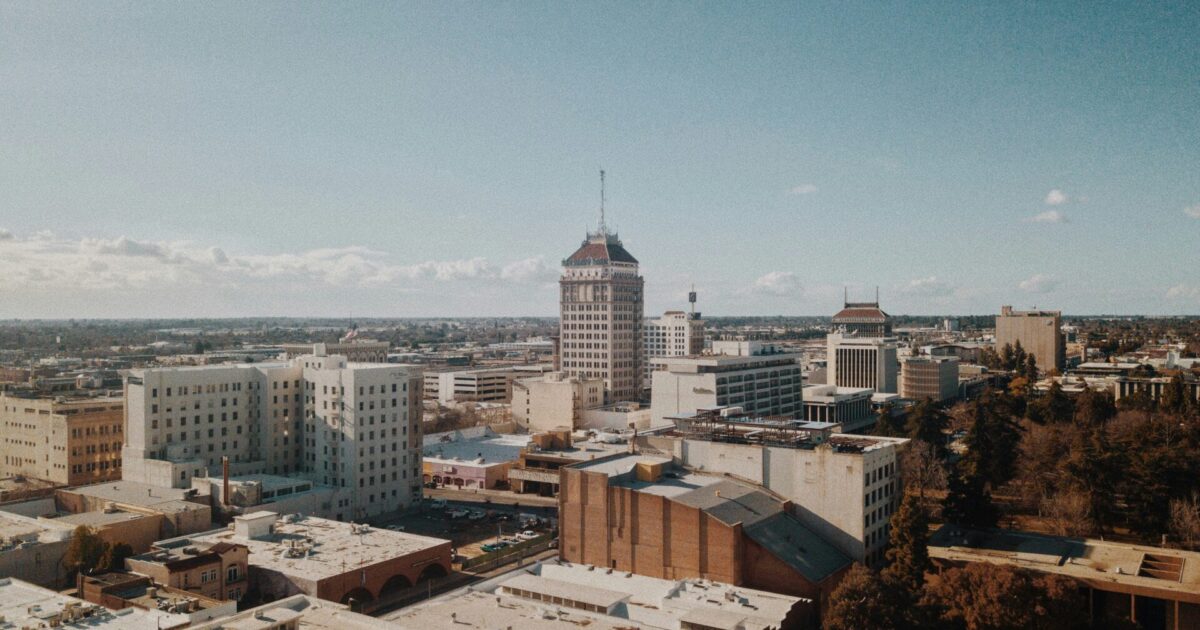 A birds-eye view of Fresno, CA.