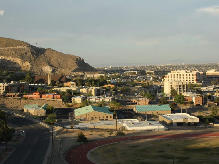 El Paso, TX, stretches out in front of a mountain range.