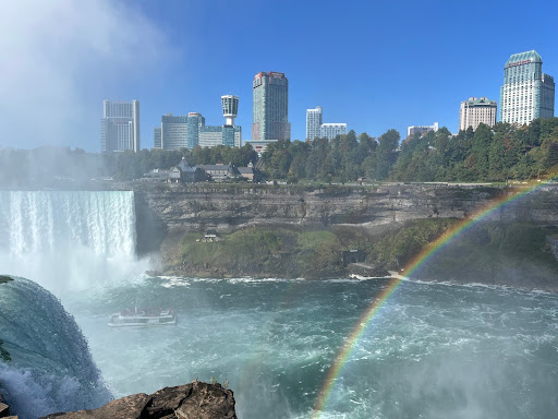 Rainbow and maid of the mist ferry at Niagara Falls  in the great lakes