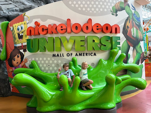 boys at nickelodeon universe in the mall of america part of great lakes rv trip