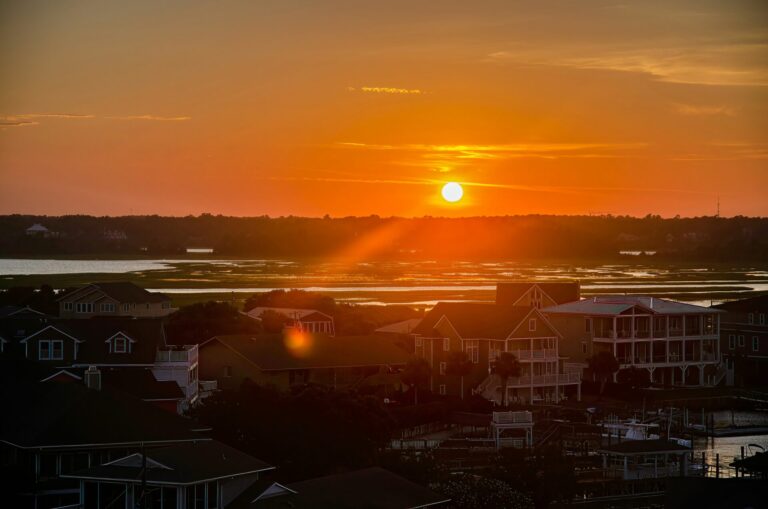 A brilliant orange sunset over Wilmington, NC