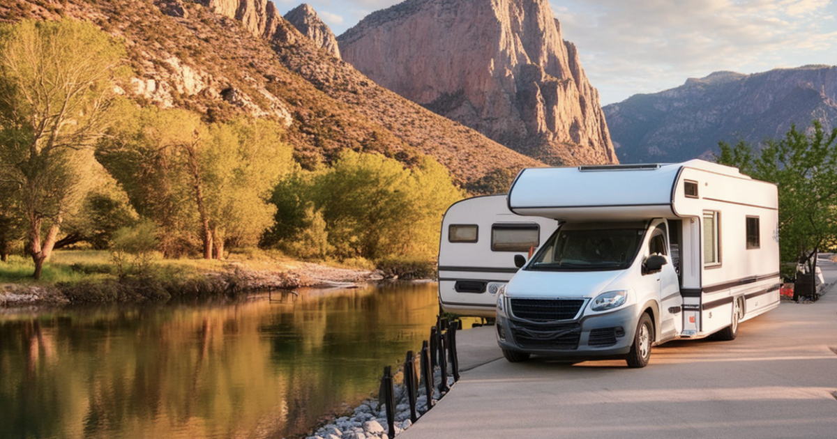 RV parked at River Bend Resort, Campground in Sonoma County, California