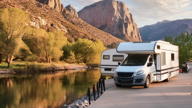 RV parked at River Bend Resort, Campground in Sonoma County, California