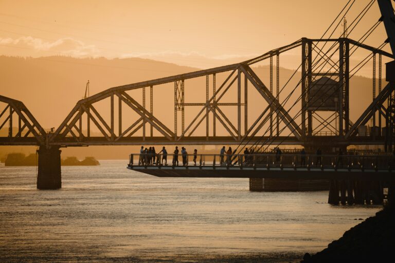 Sunset over the Columbia River with the Grant Street Pier in Vancouver, WA.