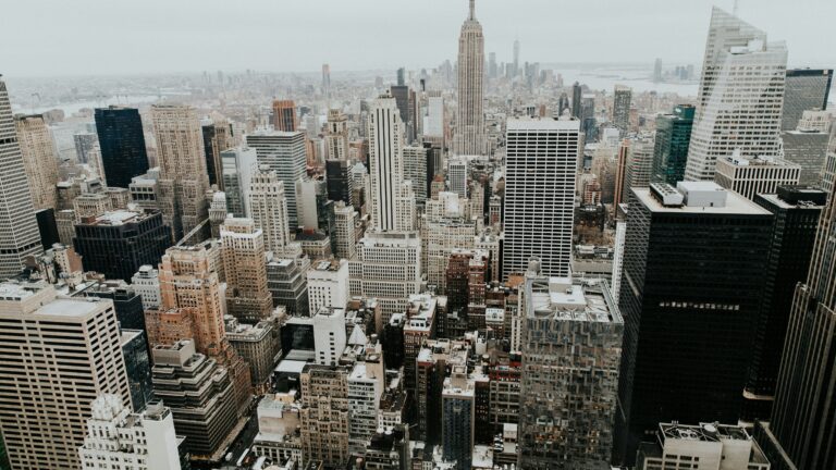 New York City buildings on a foggy day