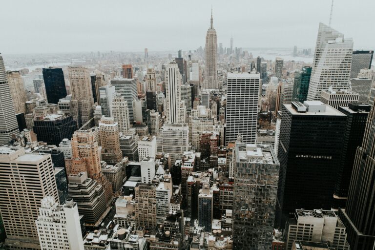 New York City buildings on a foggy day