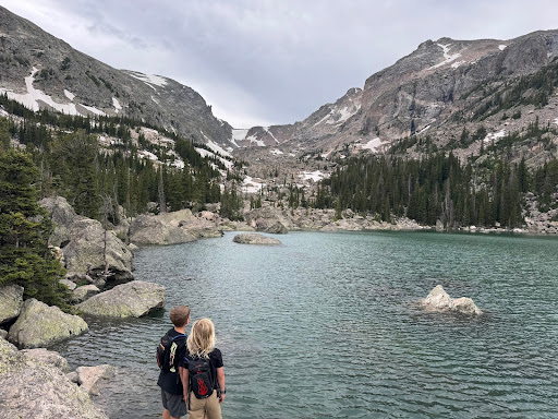 Kids looking out at Lake Haiyaha, RMNP